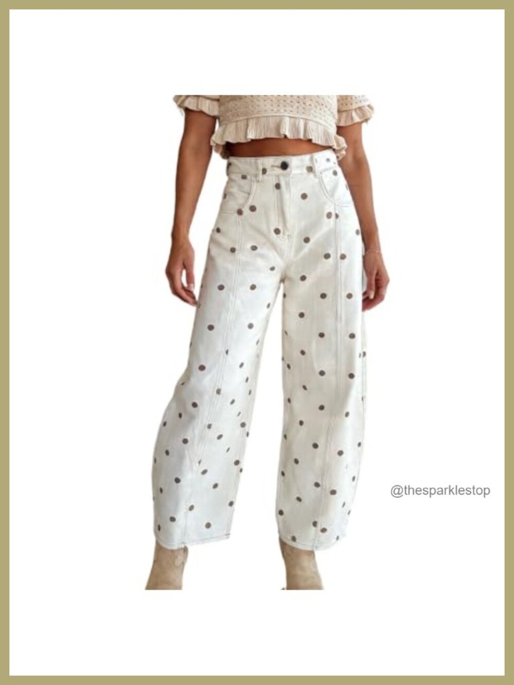 Polka Dot Barrel Jeans Mid Rise Baggy Wide Leg Denim Pants Cotton Blend